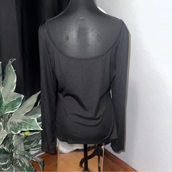 Black Ribbed Asymmetrical Long Sleeve Top | Size XL - Picture 3 of 6